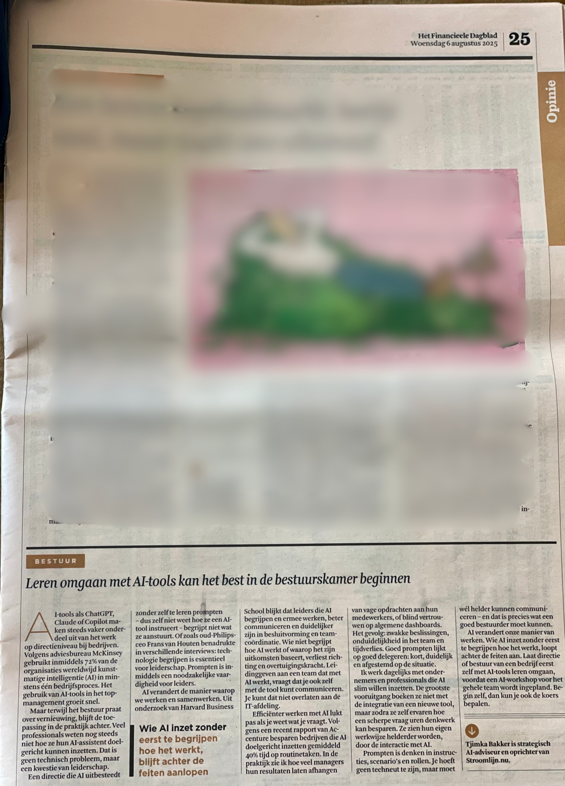 Opiniestuk van Tjimka Bakker in het Financieele Dagblad, 5 augustus